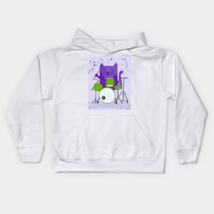 Groovy Drummer Cat Kids Hoodie